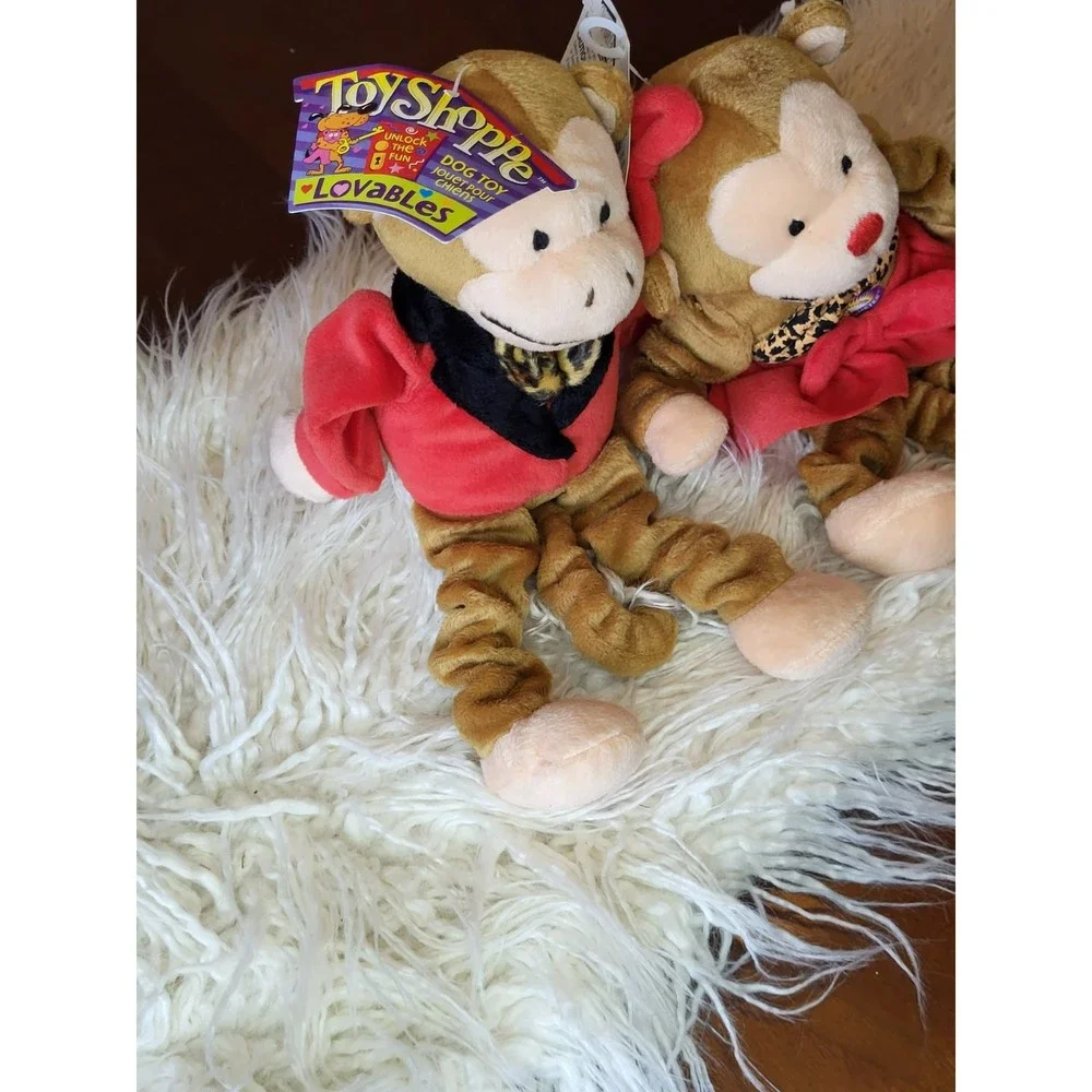 Monkey Couple Dog Toys squeakers Toy Shoppe NWT plush monkies (2)